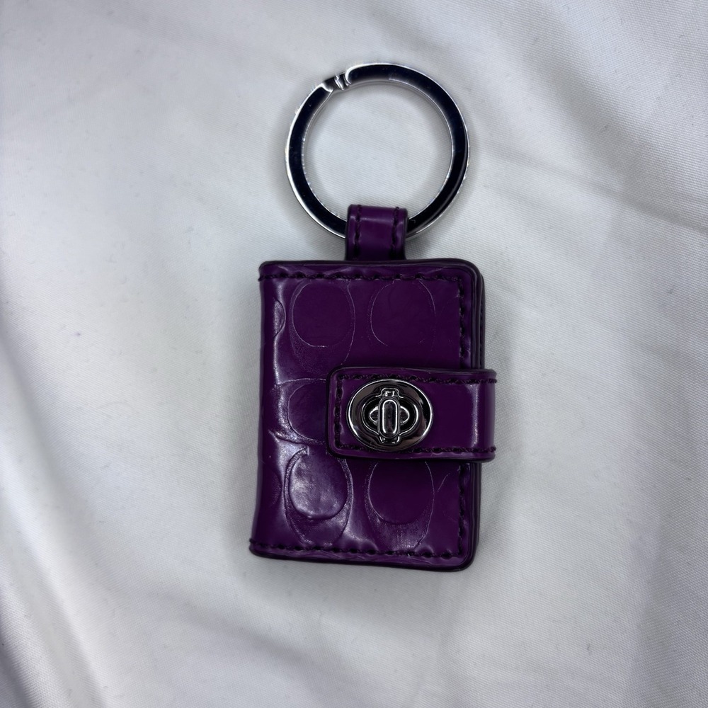 Vtg Coach Purple Patent Leather Photo Frame Holder Keychain Purse Charm